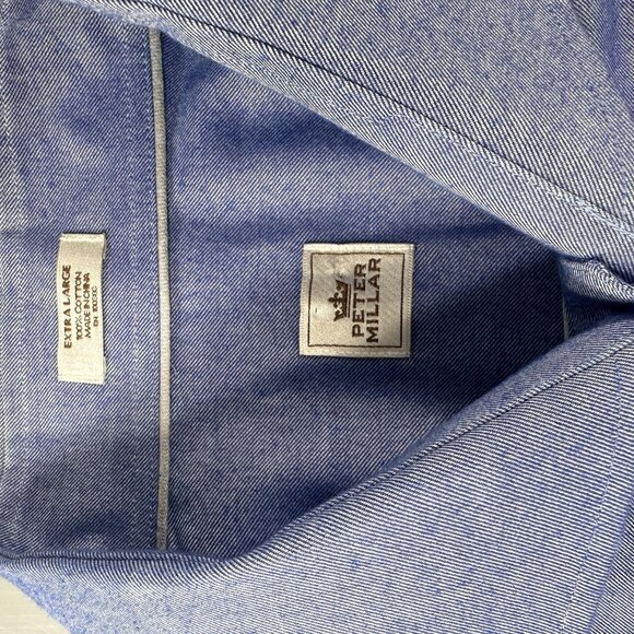 Peter Millar Button Up Shirt Men Chambray Cotton Long Sleeve Work Sport - Picture 10 of 13